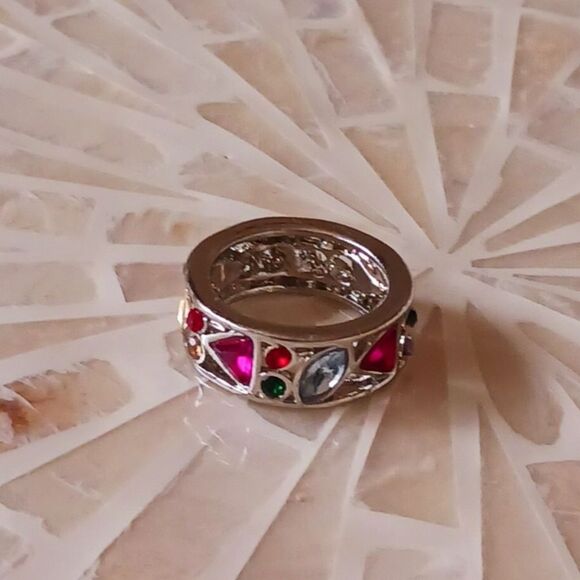 STERLING Silver Gemstone Wide Band Ring - Size 7, 8 - Picture 8 of 10